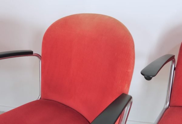 eettafelstoelen 413R Gispen rode ribstof 50s 60s - Afbeelding 6