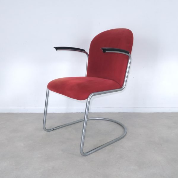 eettafelstoelen 413R Gispen rode ribstof 50s 60s - Afbeelding 3